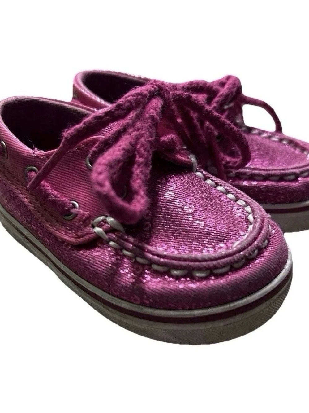 Baby Girl Sperry Hot Pink Sequin Boat Shoes Size 2